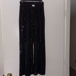 Black Sequin Wide-Leg Pants